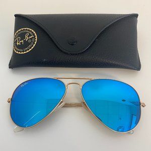 Ray Ban Blue Mirrored Large Aviator Sunglasses